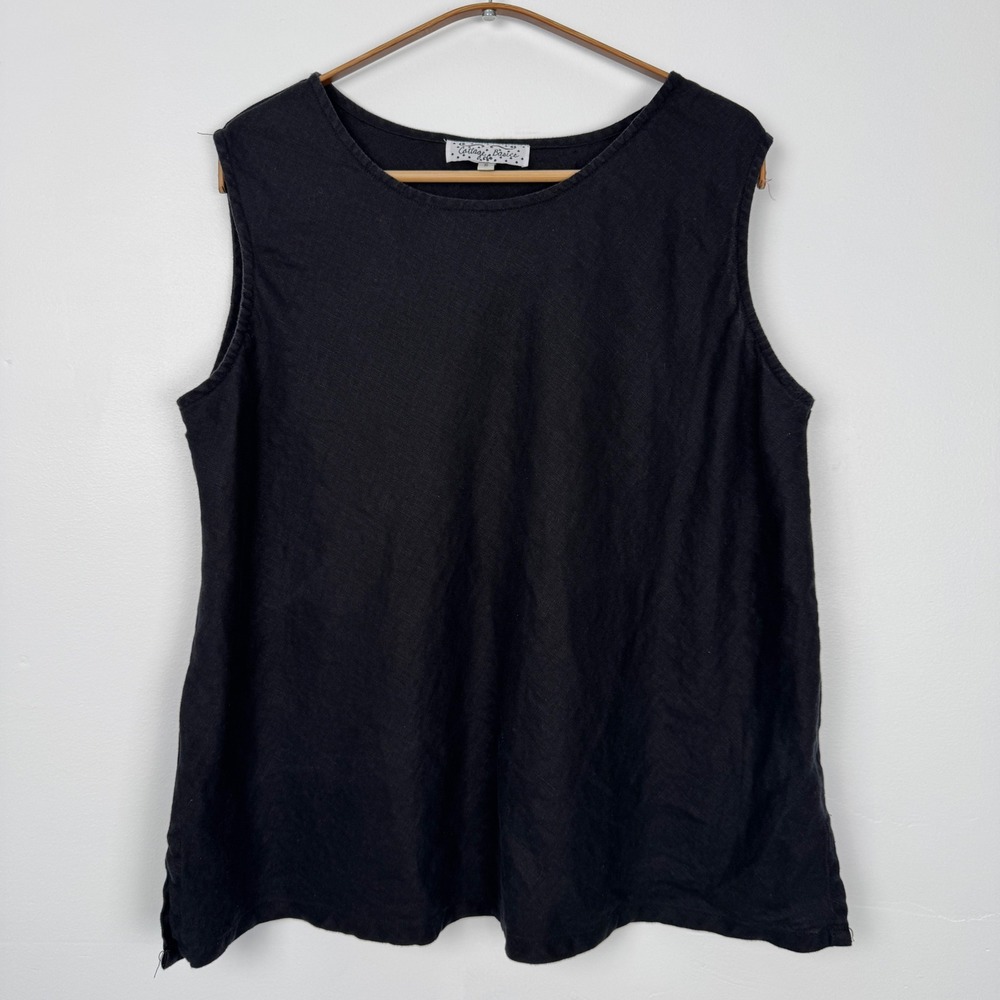 Cottage Basics Womens Black 100% Linen Sleeveless Scoop Neck Shell Top Size 1G